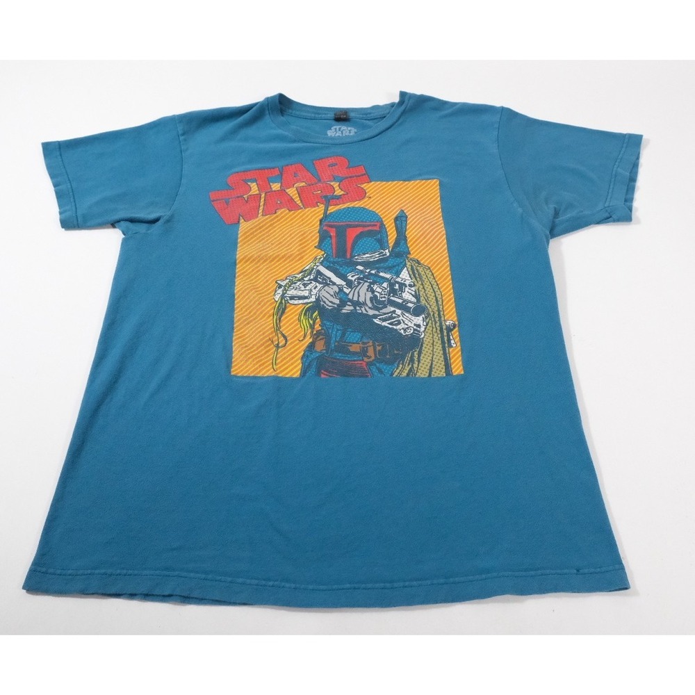 Star Wars Boba Fett Graphic T-Shirt Mens Large WeLoveFine Teal Blue Short Sleeve